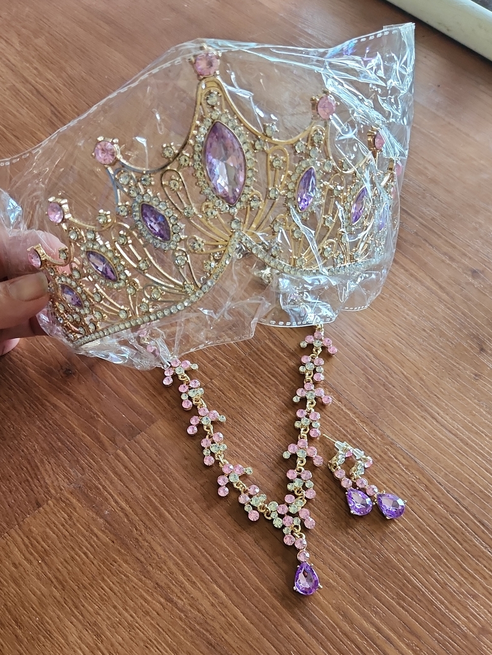 Gold-Tone Purple & Pink Gem Tiara Set - Women Accessories
